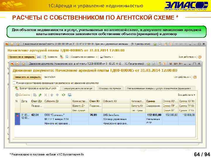 1 С: Аренда и управление недвижимостью РАСЧЕТЫ С СОБСТВЕННИКОМ ПО АГЕНТСКОЙ СХЕМЕ * Для