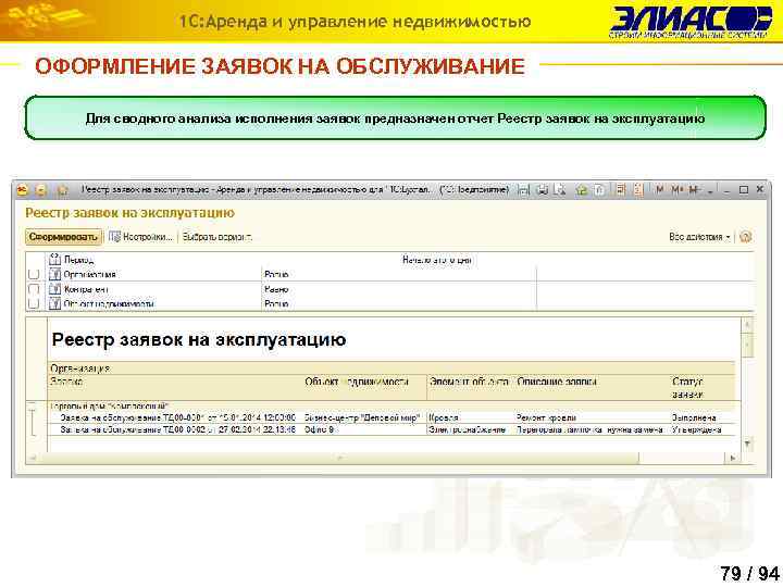 1 С: Аренда и управление недвижимостью ОФОРМЛЕНИЕ ЗАЯВОК НА ОБСЛУЖИВАНИЕ Для сводного анализа исполнения