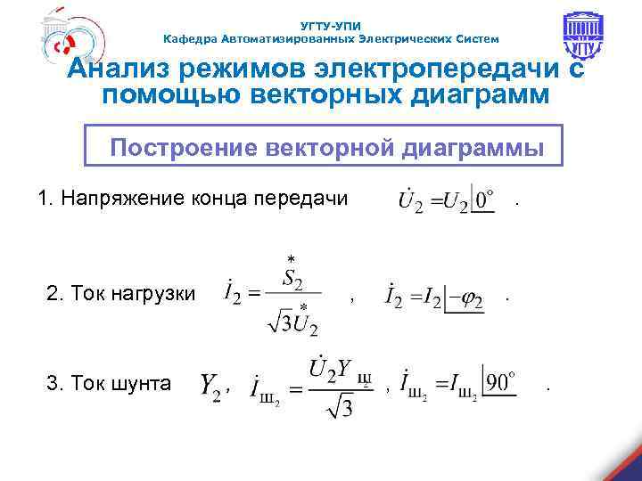 УГТУ-УПИ Кафедра Автоматизированных Электрических Систем Анализ режимов электропередачи с помощью векторных диаграмм Построение векторной
