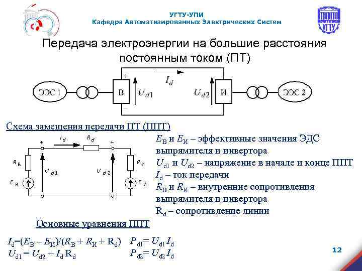 УГТУ-УПИ Кафедра Автоматизированных Электрических Систем Передача электроэнергии на большие расстояния постоянным током (ПТ) Схема