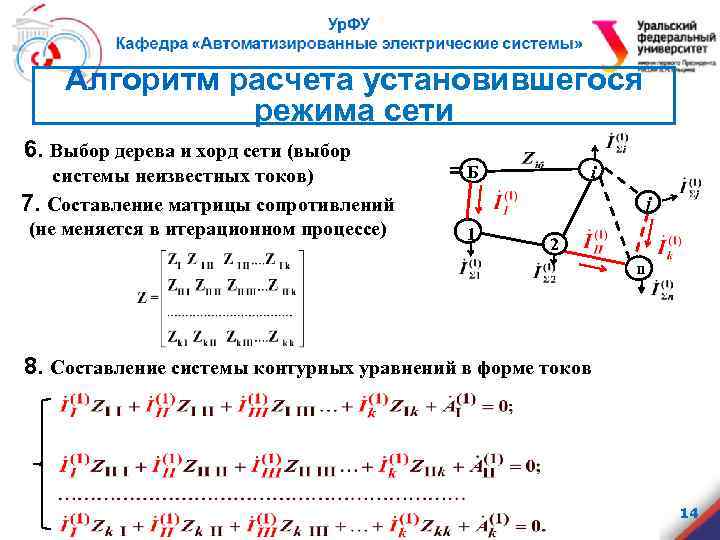 Алгоритм расчета установившегося режима сети 6. Выбор дерева и хорд сети (выбор системы неизвестных