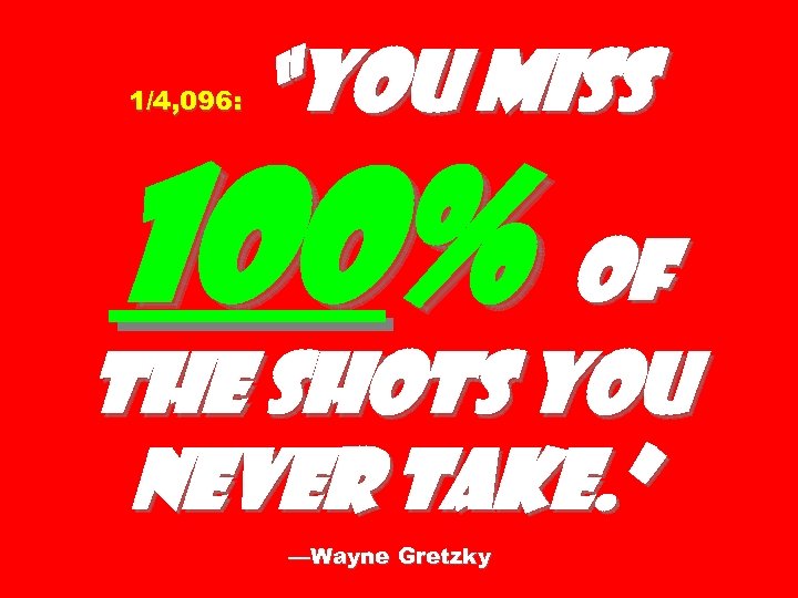 1/4, 096: “You miss 100% of the shots you never take. ” —Wayne Gretzky