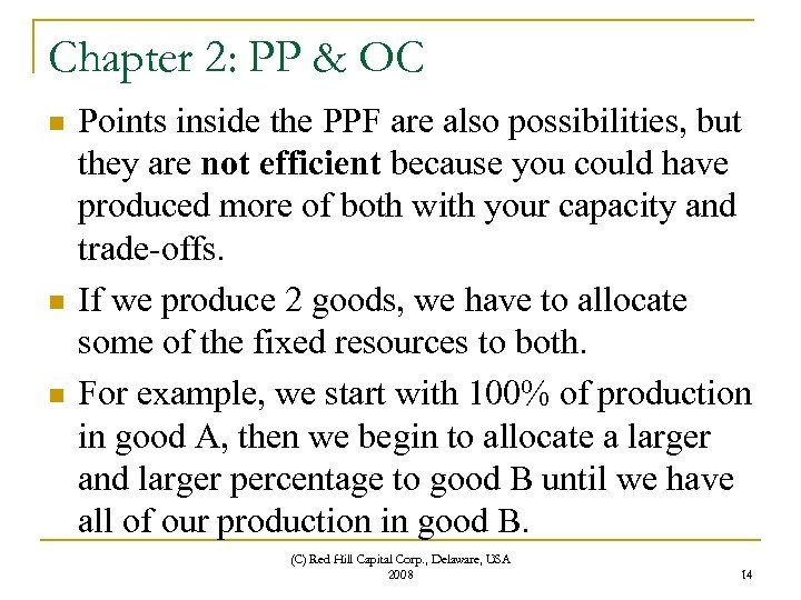 Chapter 2: PP & OC n n n Points inside the PPF are also