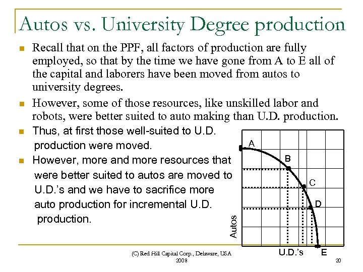 Autos vs. University Degree production n Recall that on the PPF, all factors of