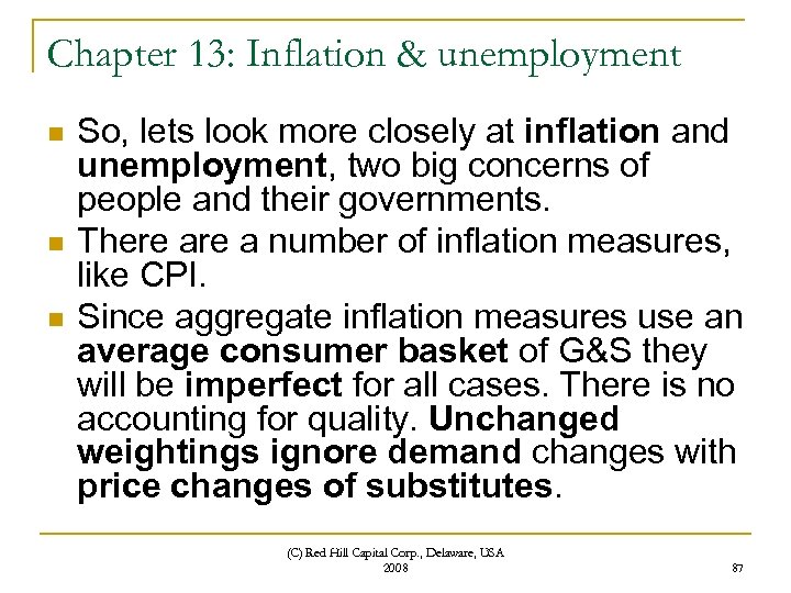 Chapter 13: Inflation & unemployment n n n So, lets look more closely at