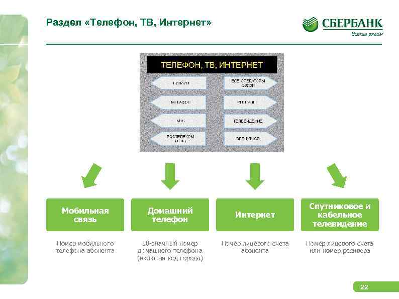 Раздел «Телефон, ТВ, Интернет» Мобильная связь Домашний телефон Номер мобильного телефона абонента 10 -значный