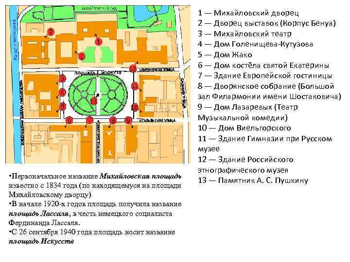  • Первоначальное название Михайловская площадь известно с 1834 года (по находящемуся на площади