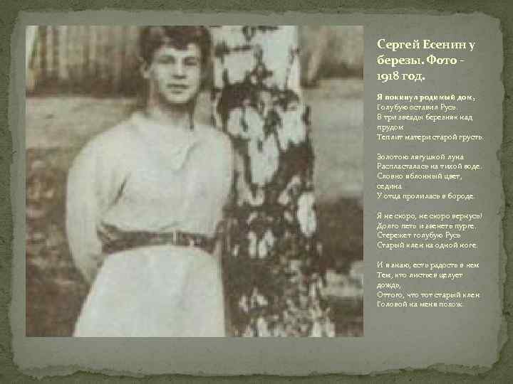Сергей Есенин у березы. Фото 1918 год. Я покинул родимый дом, Голубую оставил Русь.