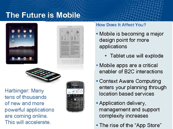 The Future is Mobile How Does It Affect You? • Mobile is becoming a
