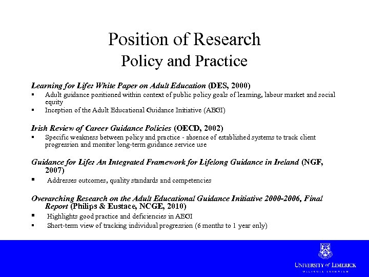 Position of Research Policy and Practice Learning for Life: White Paper on Adult Education