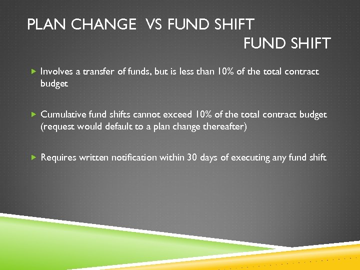 PLAN CHANGE VS FUND SHIFT Involves a transfer of funds, but is less than