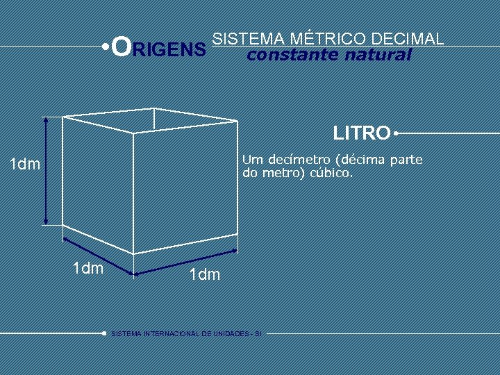  • O SISTEMA MÉTRICO DECIMAL RIGENS constante natural LITRO Um decímetro (décima parte