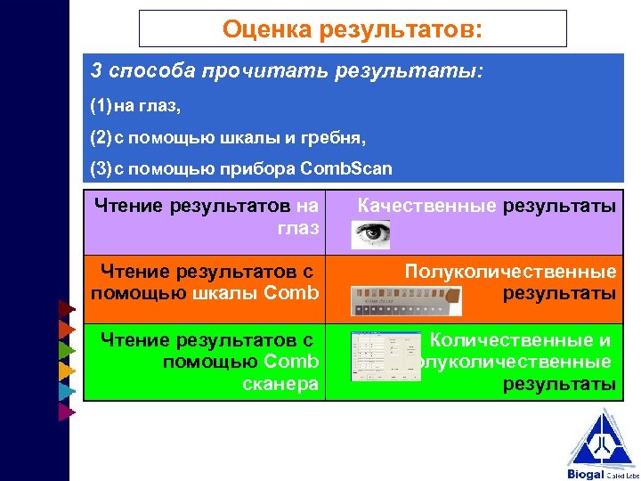 Оценка результатов: 3 способа прочитать результаты: (1) на глаз, (2) с помощью шкалы и