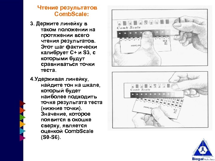  Чтение результатов Comb. Scale: 3. Держите линейку в таком положении на протяжении всего