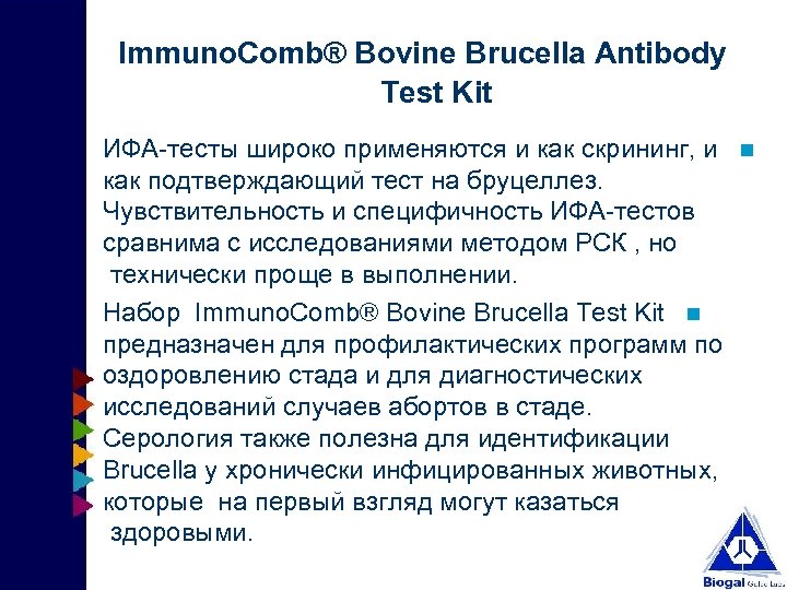 Immuno. Comb® Bovine Brucella Antibody Test Kit ИФА-тесты широко применяются и как скрининг, и