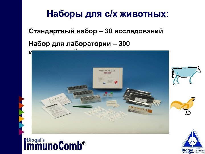 Наборы для с/х животных: Стандартный набор – 30 исследований Набор для лаборатории – 300