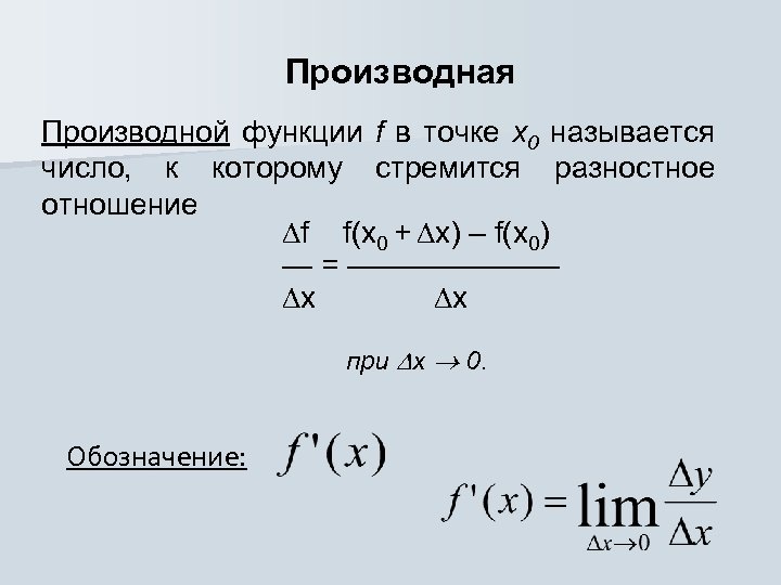 Производная в точке x