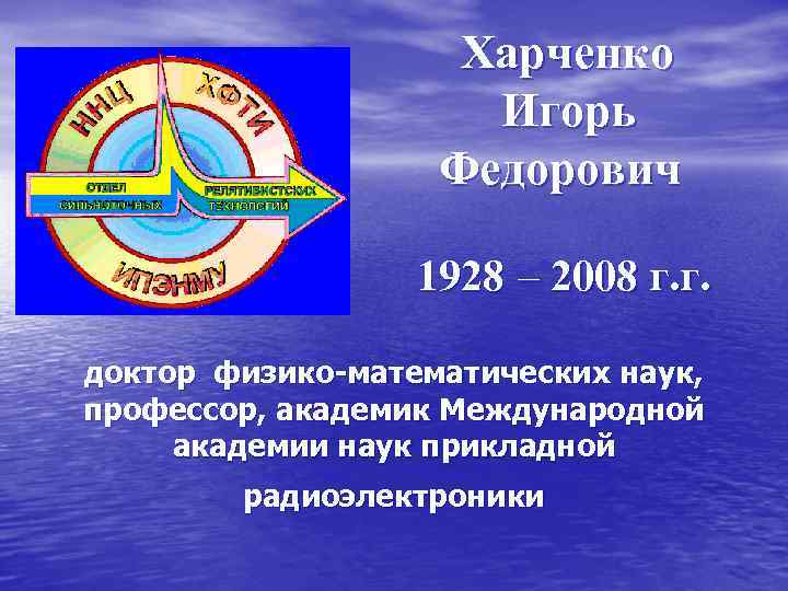 Харченко Игорь Федорович 1928 – 2008 г. г. доктор физико математических наук, профессор, академик