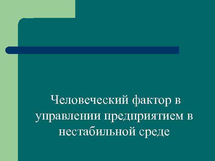  Человеческий фактор в управлении предприятием в нестабильной среде 