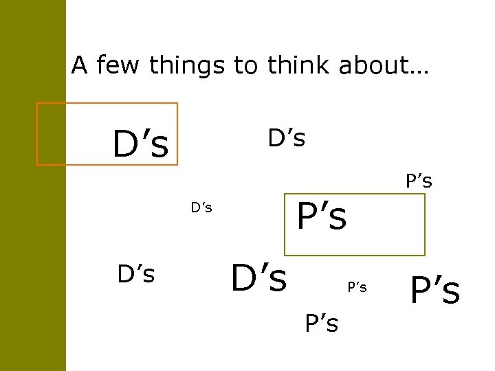 A few things to think about… D’s P’s D’s D’s P’s P’s 
