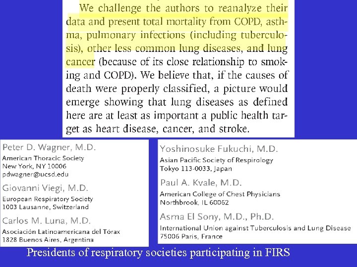 Presidents of respiratory societies participating in FIRS 