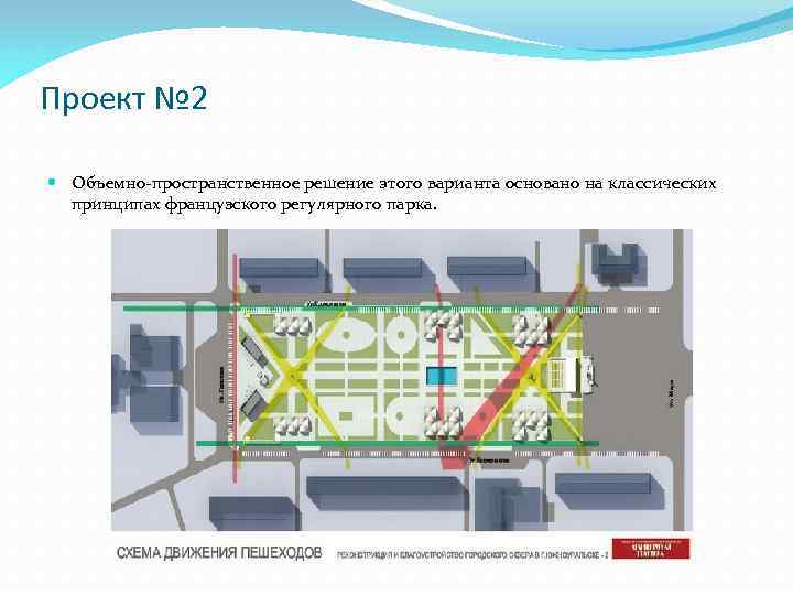 Проект № 2 Объемно-пространственное решение этого варианта основано на классических принципах французского регулярного парка.