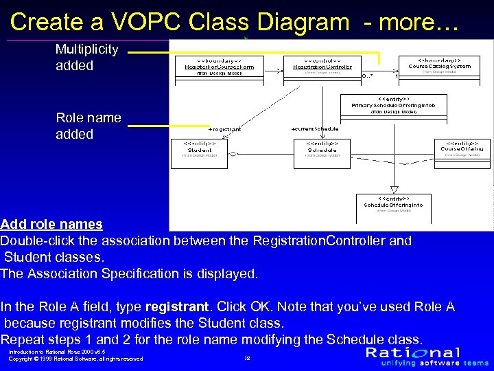 Create a VOPC Class Diagram - more… Multiplicity added Role name added Add role