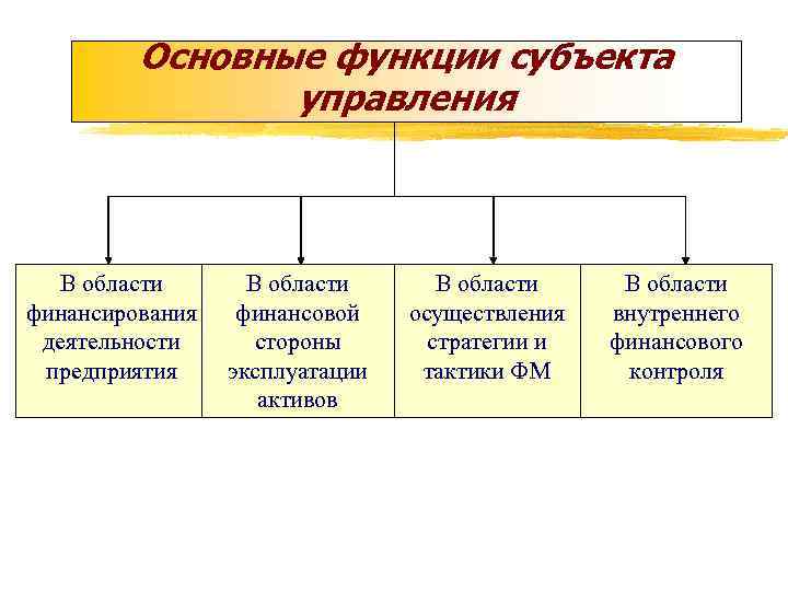 Основные функции субъекта управления В области финансирования деятельности предприятия В области финансовой стороны эксплуатации