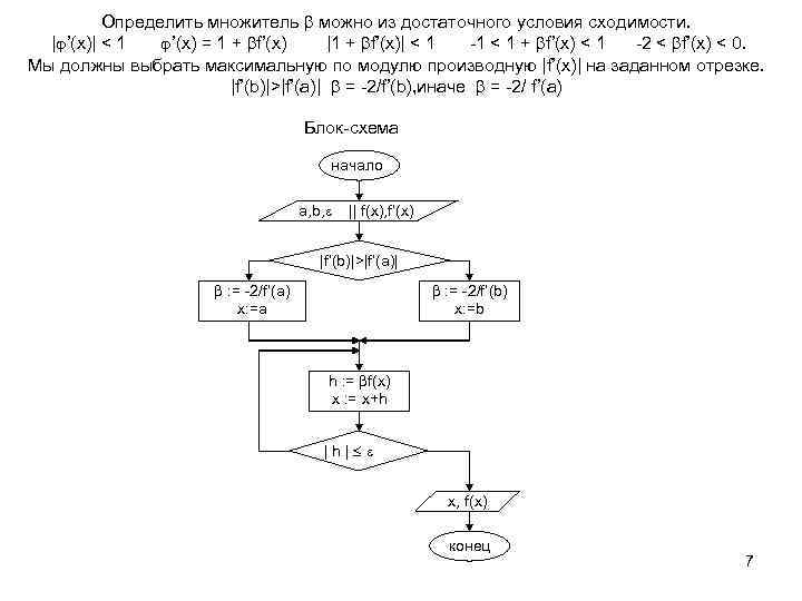 Определить множитель можно из достаточного условия сходимости. | ’(x)| < 1 ’(x) = 1