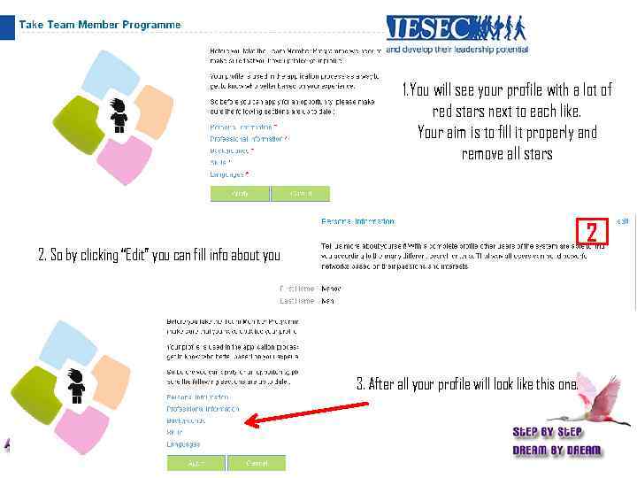 1. You will see your profile with a lot of red stars next to