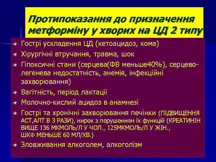 Протипоказання до призначення метформіну у хворих на ЦД 2 типу ï ï ï Гострі