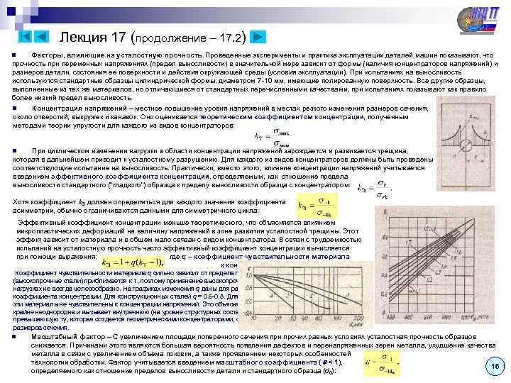 Лекция 17 (продолжение – 17. 2) Факторы, влияющие на усталостную прочность. Проведенные эксперименты и