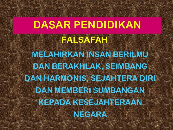 DASAR PENDIDIKAN FALSAFAH MELAHIRKAN INSAN BERILMU DAN BERAKHLAK, SEIMBANG DAN HARMONIS, SEJAHTERA DIRI DAN