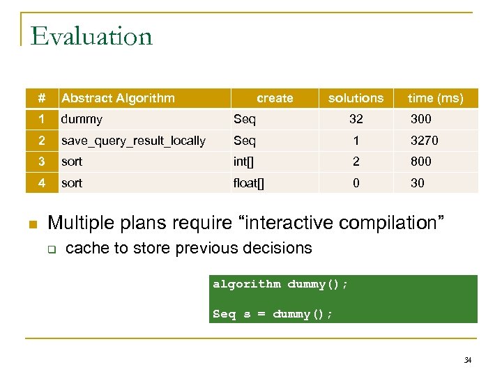 Evaluation # 1 dummy Seq 32 300 2 save_query_result_locally Seq 1 3270 3 sort