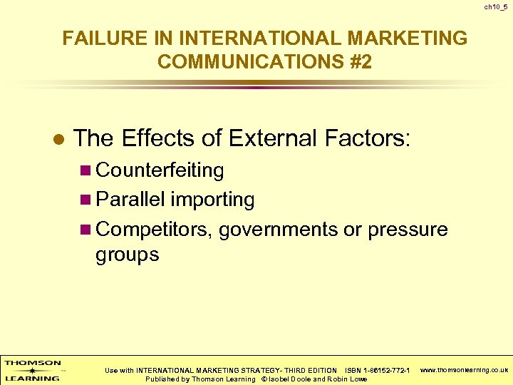 ch 10_5 FAILURE IN INTERNATIONAL MARKETING COMMUNICATIONS #2 l The Effects of External Factors: