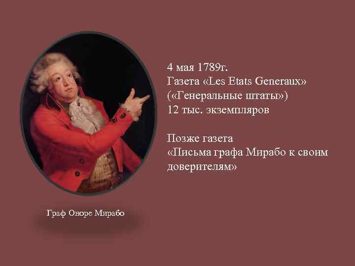 4 мая 1789 г. Газета «Les Etats Generaux» ( «Генеральные штаты» ) 12 тыс.