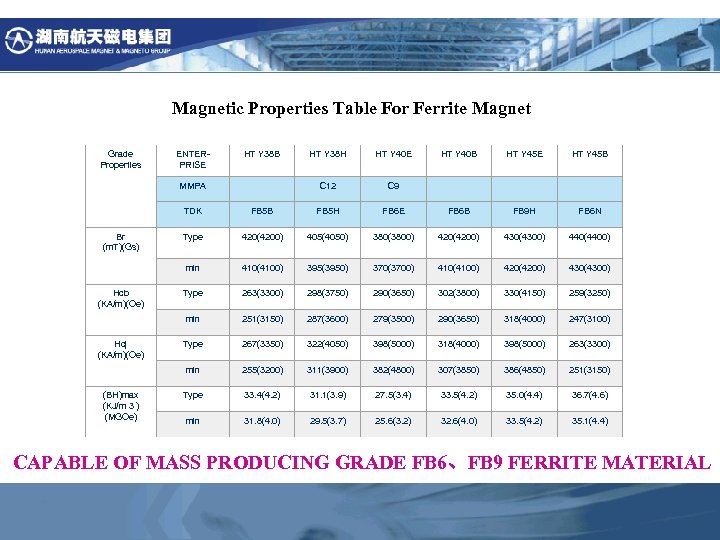 Magnetic Properties Table For Ferrite Magnet Grade Properties HT Y 45 E HT Y