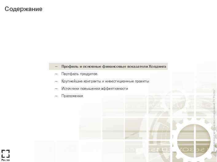 Содержание – Профиль и основные финансовые показатели Холдинга – Портфель продуктов – Крупнейшие контракты