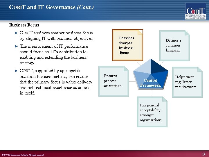 COBIT and IT Governance (Cont. ) Business Focus ► COBIT achieves sharper business focus