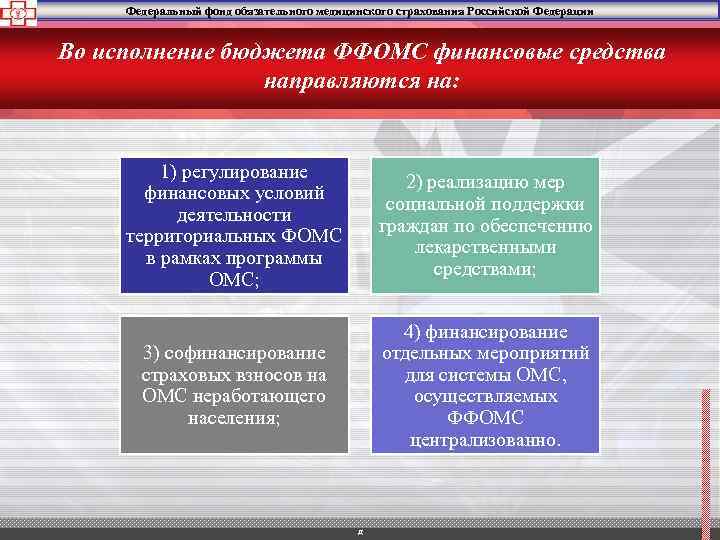 Федеральный фонд обязательного медицинского страхования Российской Федерации Во исполнение бюджета ФФОМС финансовые средства направляются