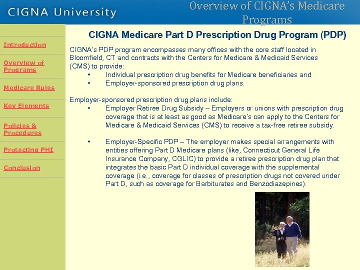 Overview of CIGNA’s Medicare Programs CIGNA Medicare Part D Prescription Drug Program (PDP) Introduction