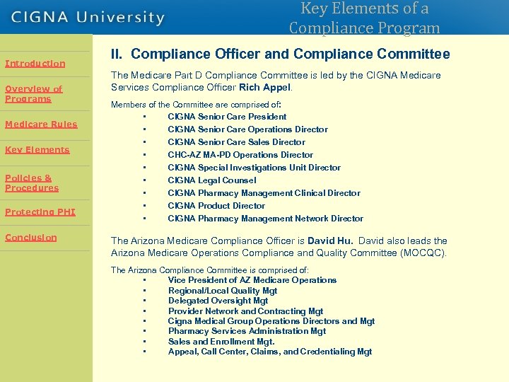 Key Elements of a Compliance Program Introduction Overview of Programs Introduction Overview Rules Medicare
