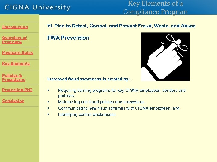Key Elements of a Compliance Program Introduction VI. Plan to Detect, Correct, and Prevent