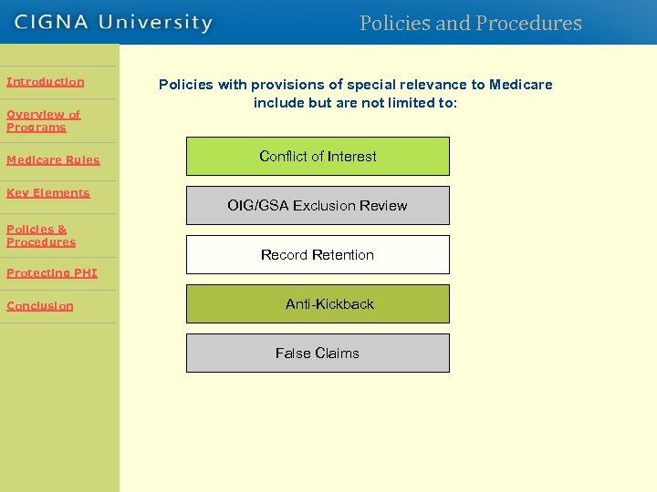 Policies and Procedures Introduction Overview of Programs Introduction Policies with provisions of special relevance