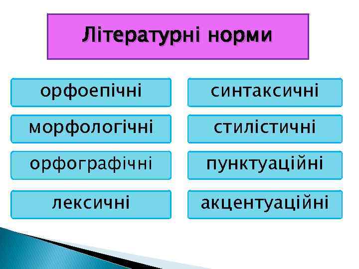 Літературні норми орфоепічні синтаксичні морфологічні стилістичні орфографічні пунктуаційні лексичні акцентуаційні 