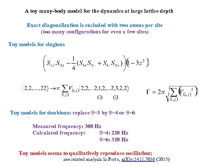 A toy many-body model for the dynamics at large lattice depth Exact diagonalization is