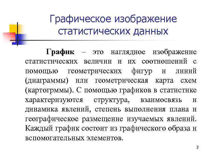 Графическое изображение статистических данных График – это наглядное изображение статистических величин и их соотношений