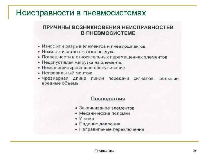 Неисправности в пневмосистемах Пневматика 52 