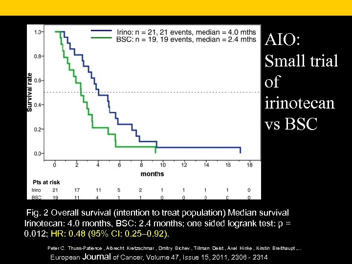 AIO: Small trial of irinotecan vs BSC Fig. 2 Overall survival (intention to treat
