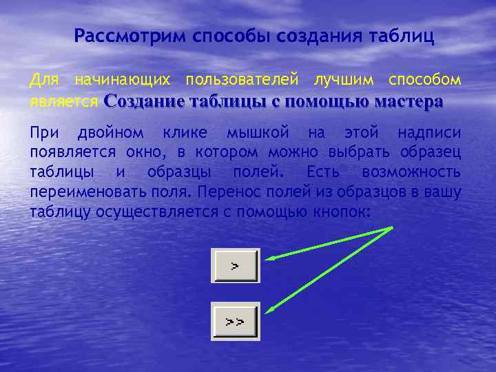 Рассмотрим способы создания таблиц Для начинающих пользователей лучшим способом является Создание таблицы с помощью